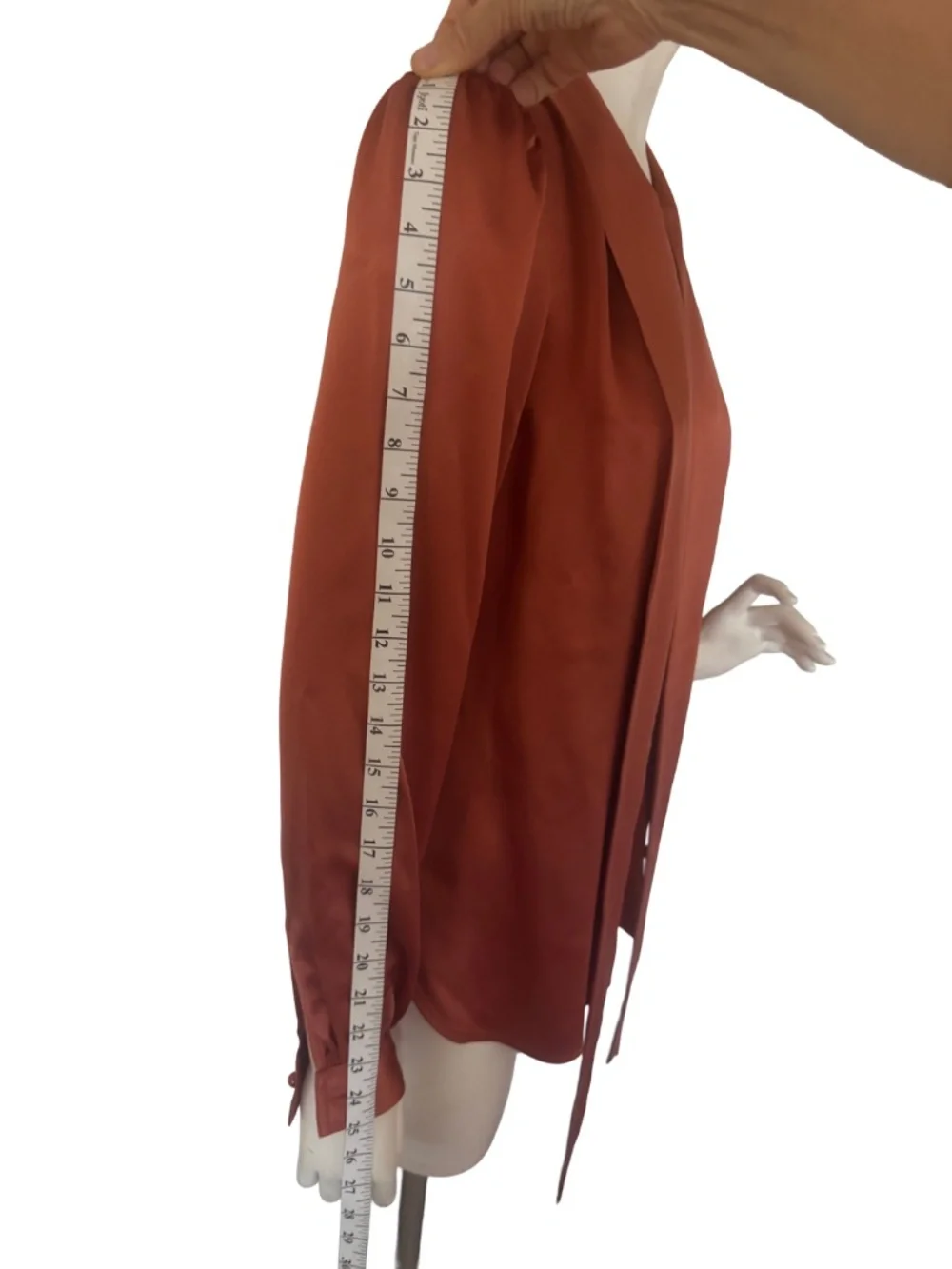 Tory Burch Amber Rust Silk Satin Bow Blouse